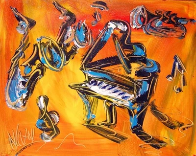 MÚSICA JAZZ Moderna Abstracta Original Pintura al Óleo IMPRESIONISTA Foto 1 de 4