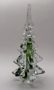 Vintage Art Glass Clear & Green Ribbon Swirls 8" Christmas Tree - Picture 1 of 4