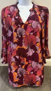 The Pioneer Damen rosa Blumen Glockenärmel Bluse Top Größe Large - Bild 1 von 5