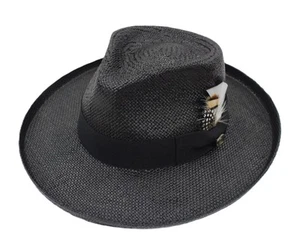 Bruno Capelo Hombres Negro Ala Ancha Paja Fedora Colonial CO-581 - Imagen 1 de 7