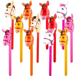 12 Pcs 40 Inch Inflatable Horsehead Stick Multicolor Blow Up Pony Stick Ballo... - Picture 1 of 7