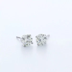 Solid 14K Yellow Gold Stud Earrings Classic 1.11 CT Round Natural Diamond H SI2 - Picture 1 of 5