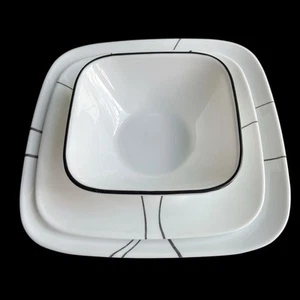 Corelle Simple Lines Dinnerware Square 1 Dinner Plate 1 Luncheon Plate 1 Bowl - Picture 1 of 3