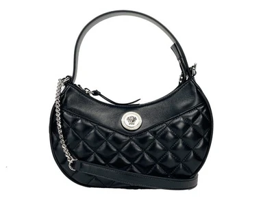 Versace Quilted Black Leather Half Moon Chain Crossbody Bag - Image 1 of 4