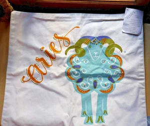 NEW Serena and Lily Bowden Pillow Cover ZODIAC ARIES RAN Embroidery 20" SQ - Picture 1 of 5