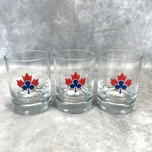 Set of 3 Vintage Canadian Club Whiskey Rocks Glasses Red Maple Leaf Blue Club - Bild 1 von 5