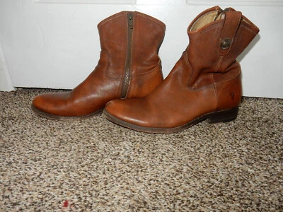 Frye Melissa Button 短皮靴,尺寸 8.5,6.5 英寸轴,棕色,很好! — 第 1/4 张图片