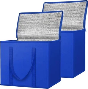 2PK insulated reusable grocery bags, collapsible cooler bag for groceries, Blue - Picture 1 of 7
