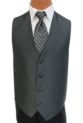 Men's Jean Yves Sterling Black & White Tuxedo Vest with Tie Wedding Groom Prom - Image 1 of 3