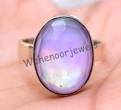 Anello Regolabile Ovale In Argento Sterling 925 Con Opale Viola Aurora Per Donne - Immagine 1 di 4