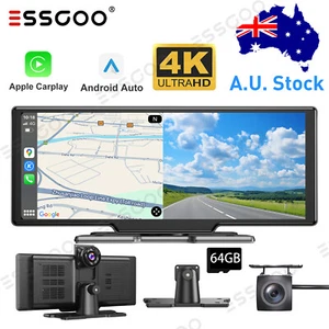 4K HD 10.2" Dash Cam CarPlay Wireless Dual Car Recorder FM Android IOS Auto WIFI - Picture 1 of 12