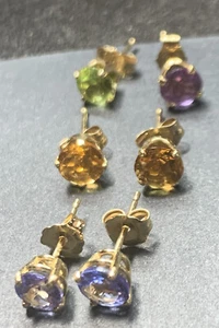 Estate Jewelry 4mm Round Gemstone Stud Earrings 14K Gold Mexico Set - Picture 1 of 3