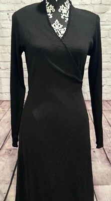 NWT Jones New York Women’s Black Wool Blend Long Sleeve Beaded Wrap Tied Dress S - Image 1 of 4