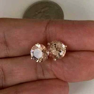 2Ct Round Cut Lab Created Morganite Women's Stud Earrings 14k Rose Gold Finish - Picture 1 of 3