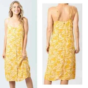 Rip Curl Ooh La Leaf Yellow and White Button up Midi Dress L - Picture 1 of 9