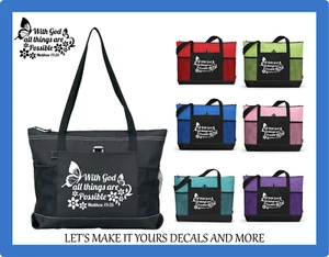 RELIGIOUS BIBLE VERSE INSPIRATIONAL TOTE PURSE BAG BUTTERFLIES GOD MATTHEW 19:26 - Picture 1 of 8