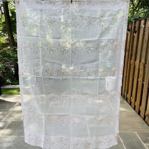 Panel de cortina transparente flocado blanco rosa y verde de colección años 60 70 ~ 1 panel - Imagen 1 de 18