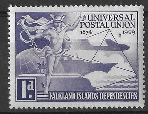 FALKLAND ILDS DEPENDENCIAS, KGV1 1949 UPU, 1d SG G21, montada sin montar o nunca montada - Imagen 1 de 1