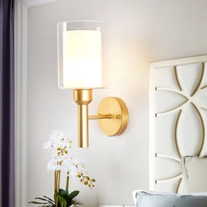 7W LED Hotel Wall Sconce Light E26/E27 Bulb Glass Lampshade Bedside Lamp Fixture - Picture 1 of 34