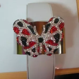 316L Stainless Steel Red/Black/Clear Rhinestone Large Butterfly Cuff Bracelet - Picture 1 of 3