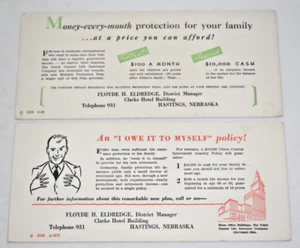 Lote de 2 Blotter de Tinta Publicitaria Floyde H Eldredge Ins Hastings, Nebraska Años 40 - Imagen 1 de 4