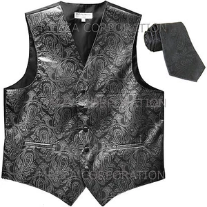 Neu Herren Paisley formell Smoking Weste Weste _ Krawatte anthrazit grau Hochzeit - Bild 1 von 3
