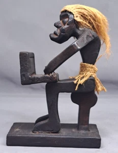 Vintage African Ethnic Carved Wood Tribal Man Art Statue Sculpture Caveman - Picture 1 of 8