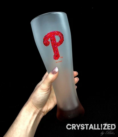 Bling Pilsner Glass AUSTRIAN CRYSTALS Any Team Custom Baseball 23oz MLB Phillies Cover
