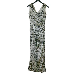 Dolce & Gabbana D&G Leopard Print Silk Maxi Gown Size 44 US 8 Beige Black Ruched - Picture 1 of 8