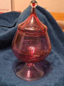 Empoli Hand Blown Cranberry Circus Tent Apothecary Jar - Picture 1 of 5