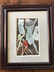  SALVADOR DALI VINTAGE ANTIQUE  PRINT PLATE SIGNED Framed/ Matted 12" X 10" - Picture 1 of 4