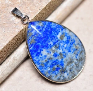 Blau Pyrit Lapislazuli Jaspis Natürlicher Edelstein 4.4cm Silber Anhänger 021 - Bild 1 von 1