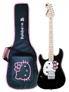 Fishbone Black Guitar LEFTY 2024 Black Hello katty + Gig bag, Strap,PInk Picks - Picture 1 of 10