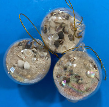GLASS BALLS w/SAND & SHELLS NAUTICAL XMAS ORNAMENT, Tiny Shells, Real Glass,