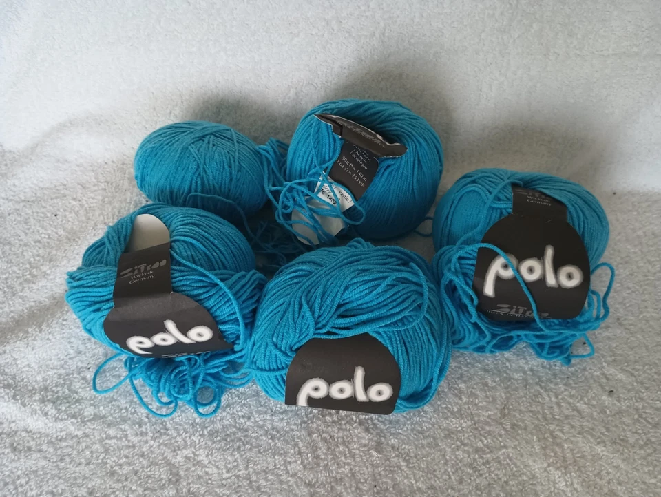 (5) Zitron Polo Sport Weight Yarn Periwinkle Blue Cotton/Acrylic Balls Germany - Image 1 of 4