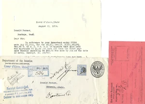 L53 EE. UU. Benewah Id DPO F1 registrado recibo de devolución departamento interior 1914 Homestead - Imagen 1 de 4