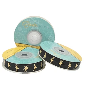 Gold Foil Dance on Black 5/8" Fold Over Elastic - Picture 1 of 4