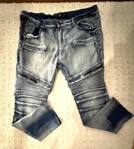 Road Narrows Moto Biker Jeans Herren 44 Distressed Ribbed Panel Zipper Style Hose - Bild 1 von 12