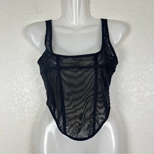 Forever 21 Sheer Black Mesh Bustier Cropped Top 90’s Style size Small New - Bild 1 von 8