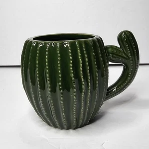 Vintage World Market Green Barrel Shaped Cactus Ceramic Coffee Mug/A/18 - Picture 1 of 4