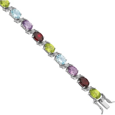 925 Sterling Silver Oval Multi-color Rainbow Tennis Bracelet - Image 1 of 4