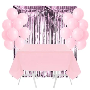 Girls Party Pink Set Foil Door Curtains & Pink Tablecloth Birthday Princess - Picture 1 of 2