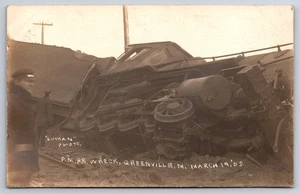 Railroad Train Wreck Greenville Michigan MI 1908 Real Photo RPPC - Picture 1 of 2