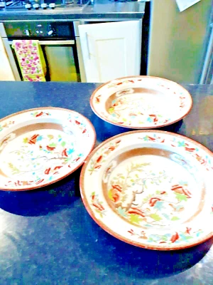 Antique  3x Spode Copeland 1890s India Tree rimmed Bowls 10" - Image 1 of 3