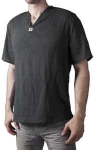 Lofbaz Men's Thai V-Neck Short Sleeve Shirt Black M Boho Yoga Beach Cotton - Bild 1 von 6