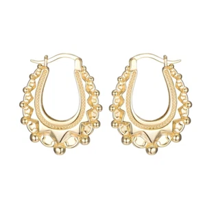 Victorian 9 Carat Gold on Sterling 925 Silver Spiked Gypsy Creole Hoop Earrings - Picture 1 of 4