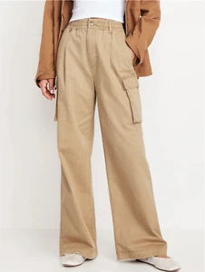 Old Navy Women’s Extra High-Waisted Super Wide-Leg Cargo Twill Pants Size Large - Picture 1 of 4