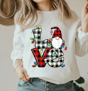 NEW! Christmas Lights Love Buffalo Plaid Gnomes Elf Fun T-Shirts Sweatshirts 