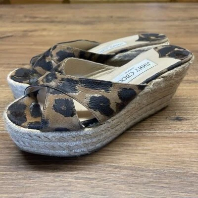 Сандалии-шлепанцы Jimmy Choo Dovina размер 35 США 4,5 леопардовый принт на платформе на танкетке сексуальные - Изображение 1 из 4