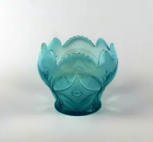 EAPG DUGAN ☆ 4 1/2" Tall Blue Opalescent Wheel & Block Rose Bowl ☆ ca 1905 RARE - Bild 1 von 8